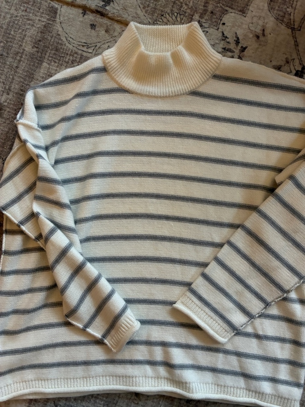 Be Cool Cream & Gray Striped Turtleneck Sweater